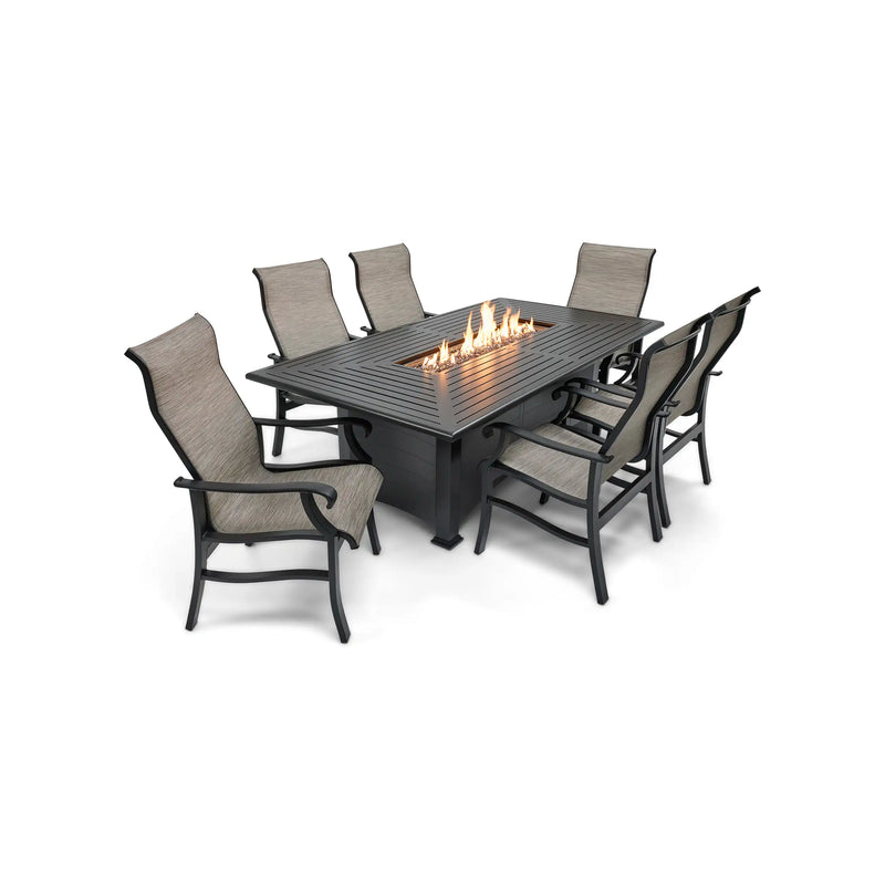 Stirling 7 Piece Sling Firepit Dining Group -  The Great Escape