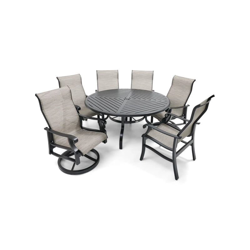 Stirling 7 Piece Sling Round Dining Group - The Great Escape