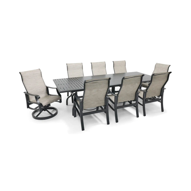 Stirling 9 Piece Sling Dining Group W/ 44"x112" Rect. Table - The Great Escape