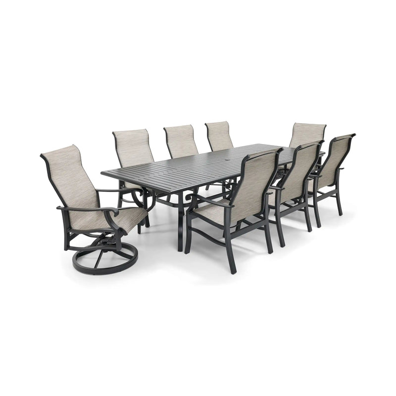 Stirling 9 Piece Sling Dining Group W/ 44"x112" Rect. Table - The Great Escape