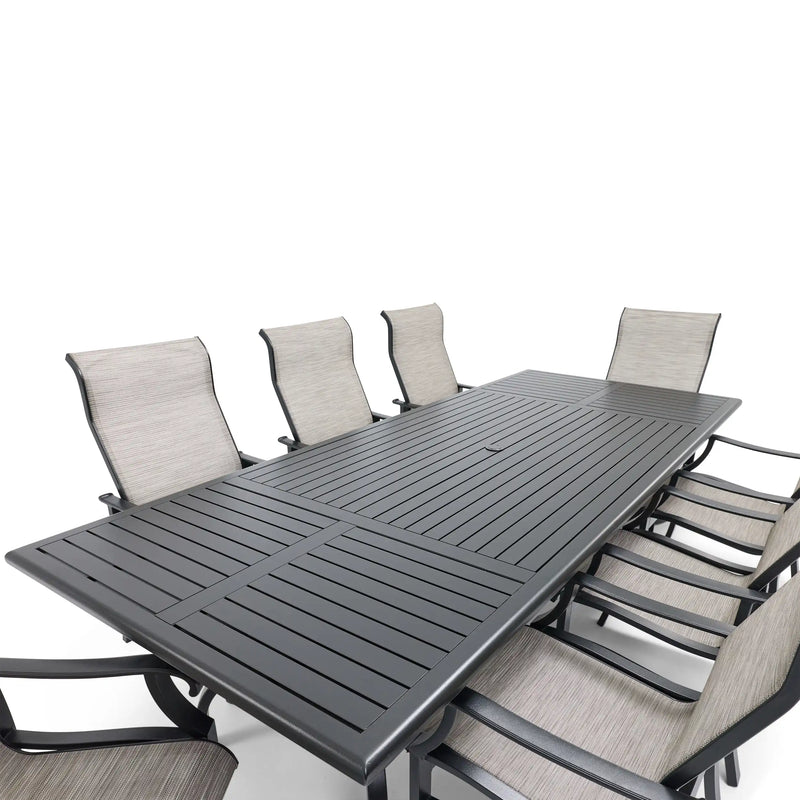 Stirling 9 Piece Sling Dining Group W/ 44"x112" Rect. Table - The Great Escape