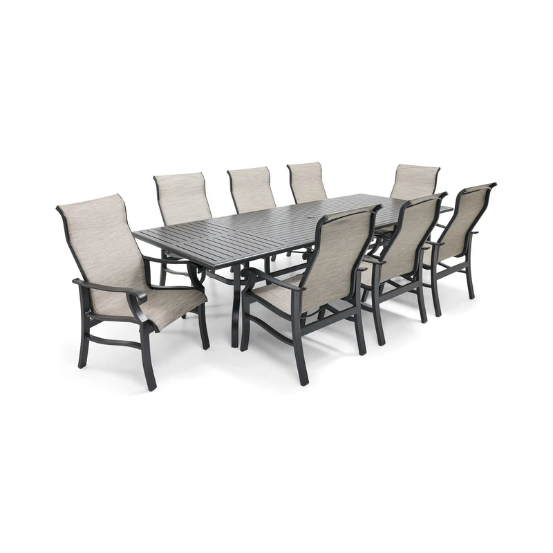 Stirling 9 Piece Sling Dining Group W/ 44"x112" Rect. Table - The Great Escape