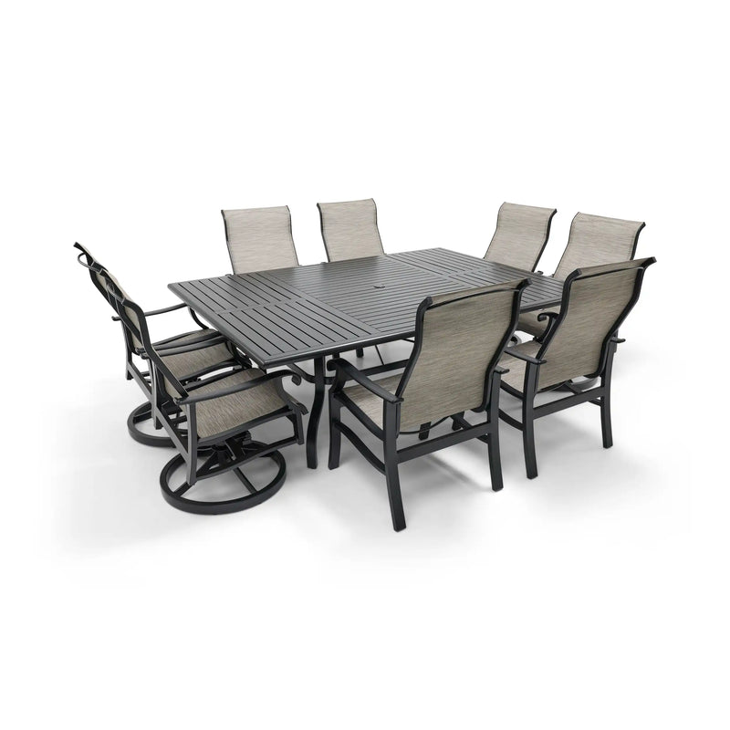 Stirling 9 Piece Sling Dining Group W/ 60"x84" Rect. Table - The Great Escape