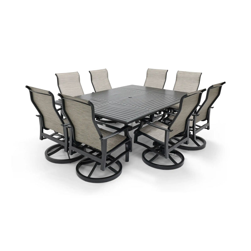 Stirling 9 Piece Sling Dining Group W/ 60"x84" Rect. Table - The Great Escape