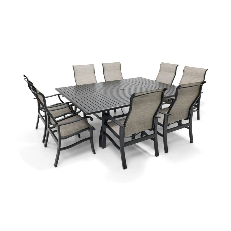Stirling 9 Piece Sling Dining Group W/ 60"x84" Rect. Table - The Great Escape