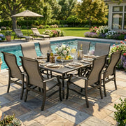 Stirling 9 Piece Sling Dining Group W/ 60"x84" Rect. Table - The Great Escape