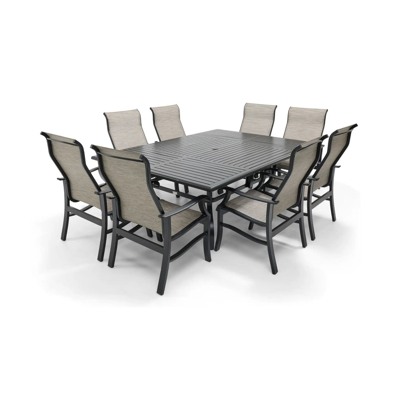 Stirling 9 Piece Sling Dining Group W/ 60"x84" Rect. Table - The Great Escape