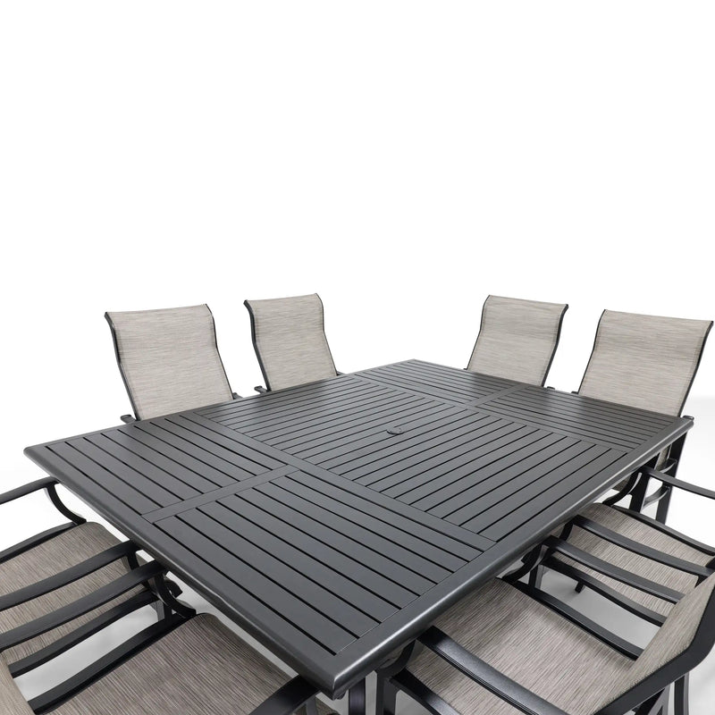 Stirling 9 Piece Sling Dining Group W/ 60"x84" Rect. Table - The Great Escape