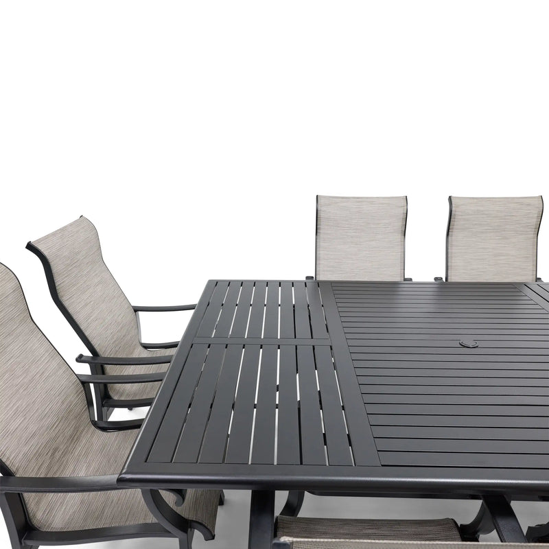 Stirling 9 Piece Sling Dining Group W/ 60"x84" Rect. Table - The Great Escape