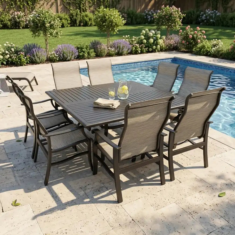 Stirling 9 Piece Sling Square Dining Group - The Great Escape