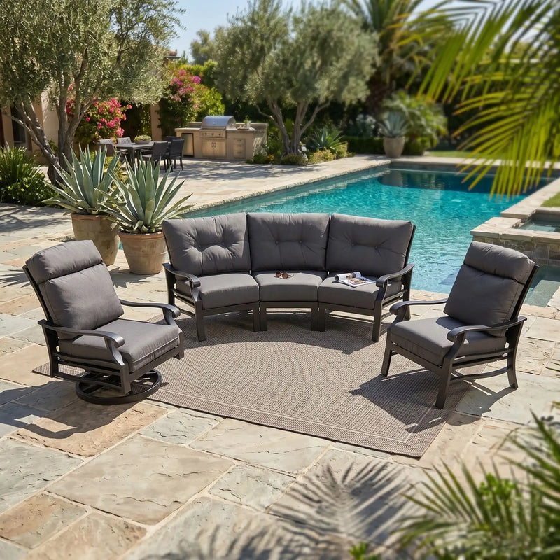 Stirling 5 Piece Canvas Coal Curved Sofa Group - The Great Escape