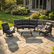 Stirling 7 Piece Canvas Coal Curved Sofa Group - The Great Escape