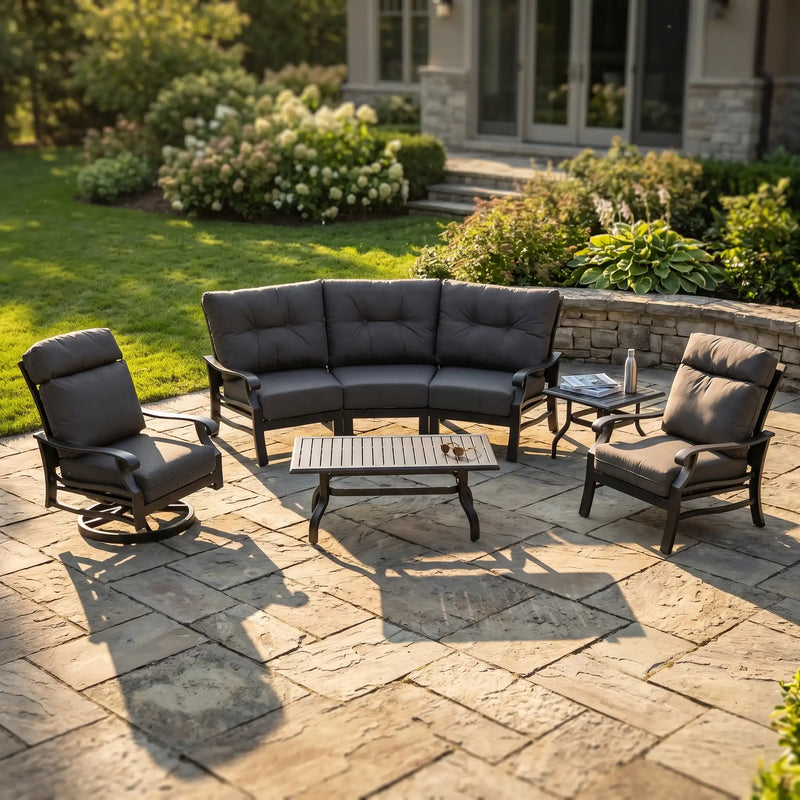 Stirling 7 Piece Canvas Coal Curved Sofa Group - The Great Escape
