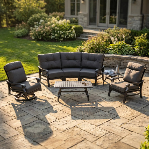 Stirling 7 Piece Canvas Coal Curved Sofa Group - The Great Escape