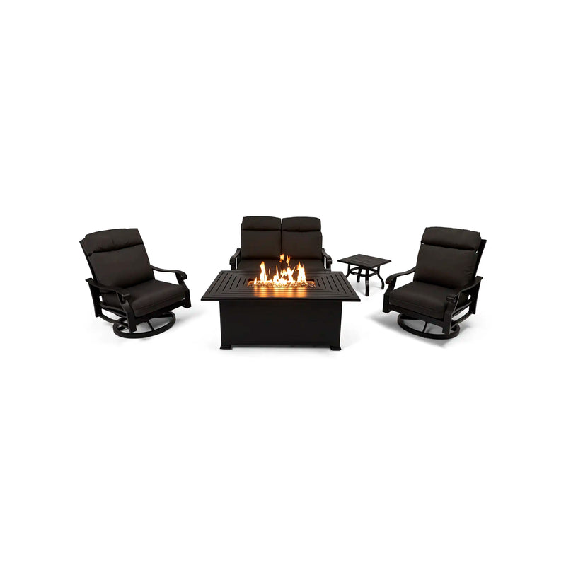 Stirling 5 Piece Canvas Coal Loveseat Firepit/Chat Group - The Great Escape