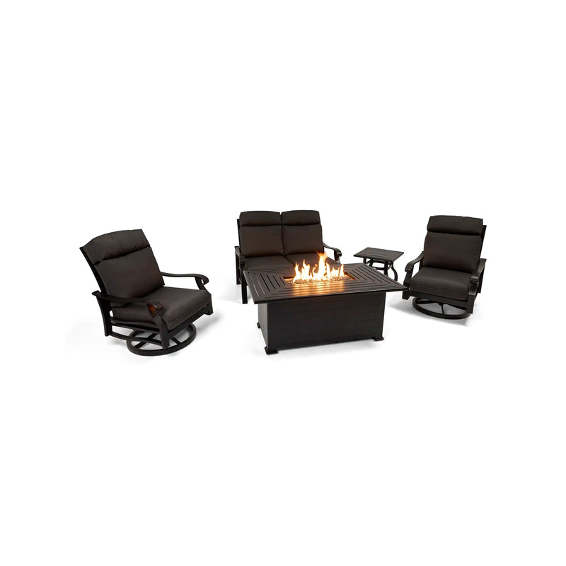 Stirling 5 Piece Canvas Coal Loveseat Firepit/Chat Group - The Great Escape