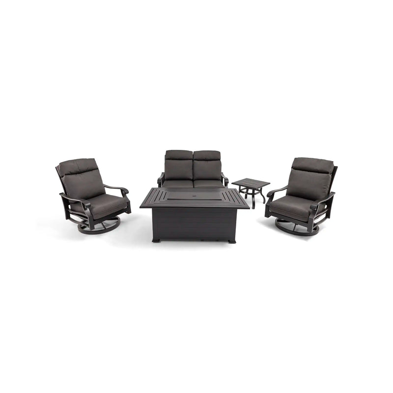 Stirling 5 Piece Canvas Coal Loveseat Firepit/Chat Group - The Great Escape