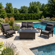 Stirling 5 Piece Canvas Coal Loveseat Firepit/Chat Group - The Great Escape