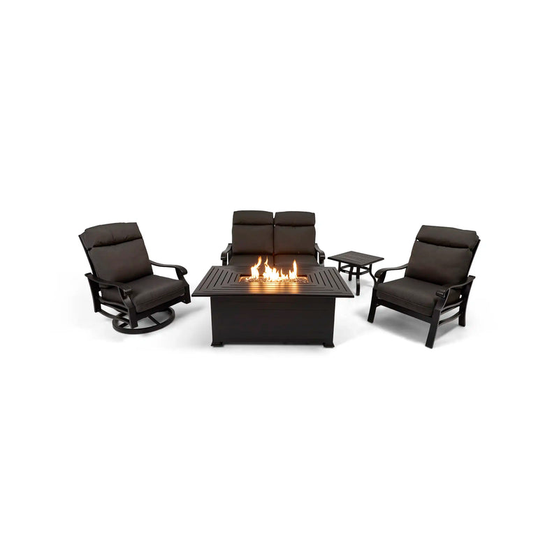 Stirling 5 Piece Canvas Coal Loveseat Firepit/Chat Group - The Great Escape
