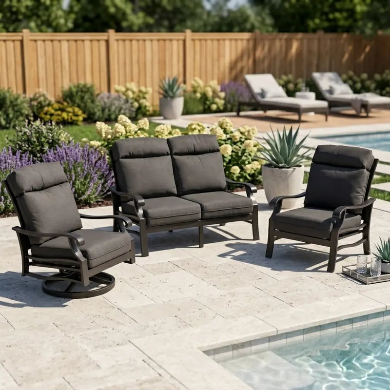 Stirling 3 Piece Canvas Coal Loveseat Group - The Great Escape
