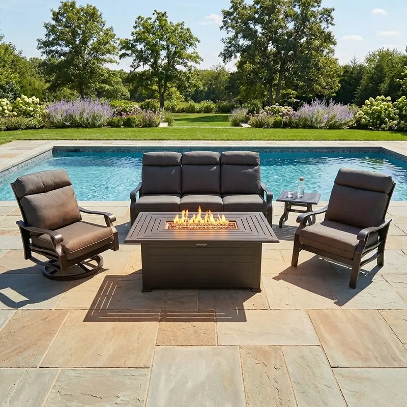 Stirling 5 Piece Canvas Coal Sofa Firepit/Chat Group - The Great Escape