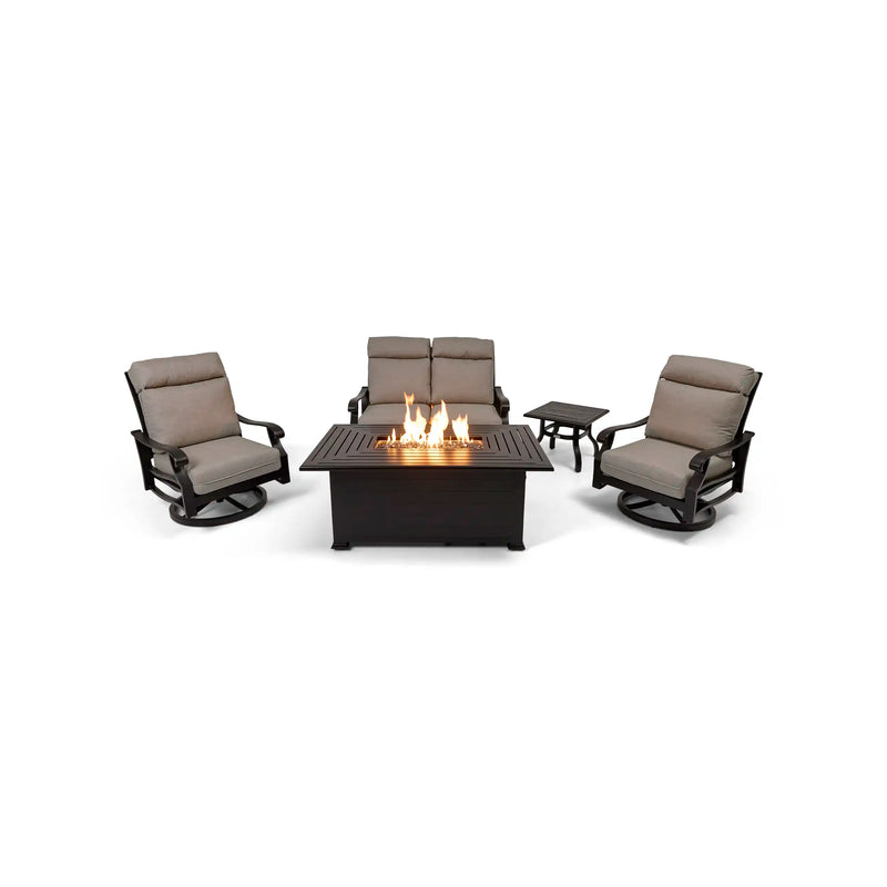 Stirling 5 Piece Makar Oyster Loveseat Firepit Chat Group - The Great Escape