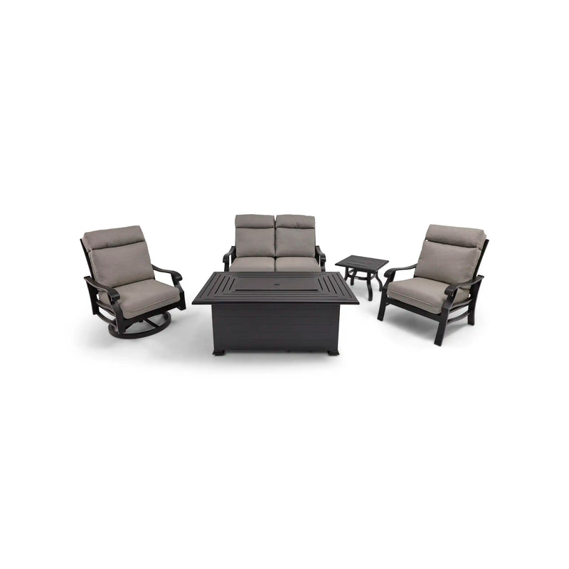 Stirling 5 Piece Makar Oyster Loveseat Firepit Chat Group - The Great Escape