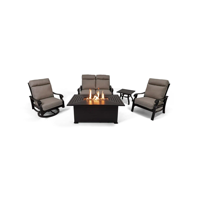 Stirling 5 Piece Makar Oyster Loveseat Firepit Chat Group - The Great Escape