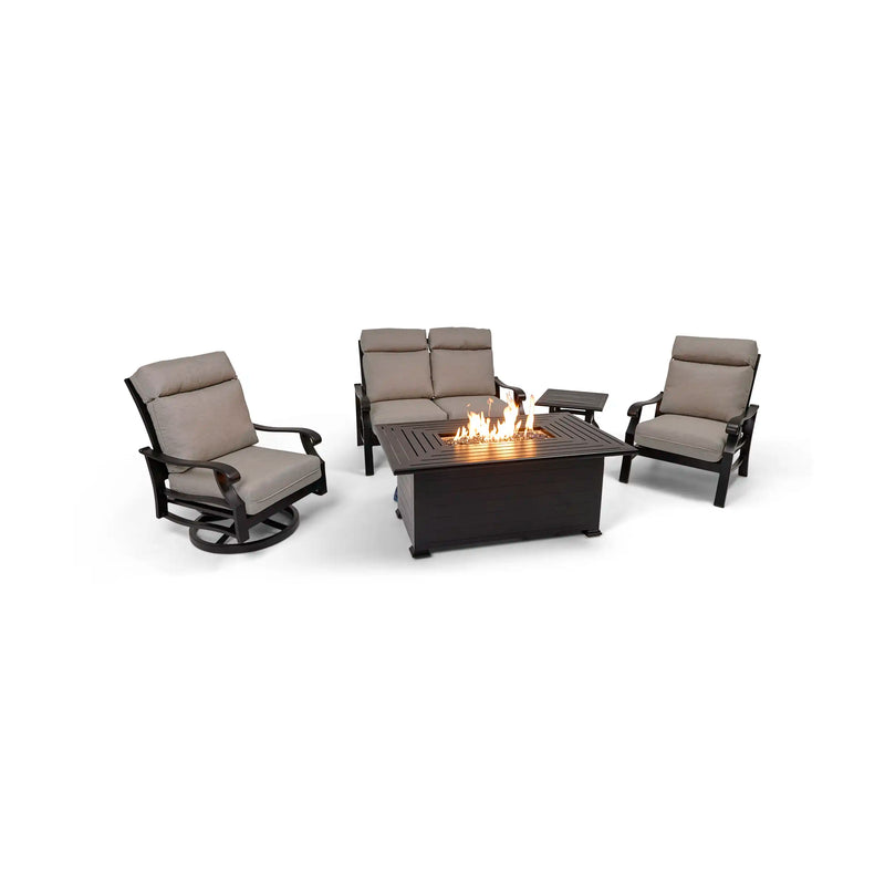 Stirling 5 Piece Makar Oyster Loveseat Firepit Chat Group - The Great Escape