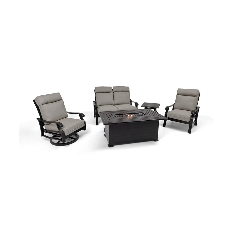 Stirling 5 Piece Makar Oyster Loveseat Firepit Chat Group - The Great Escape