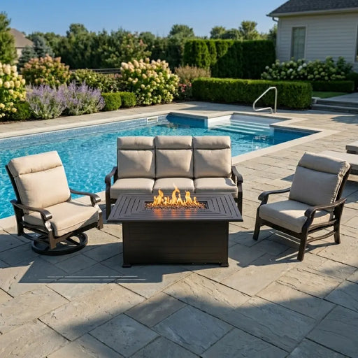 Stirling 5 Piece Makar Oyster Sofa Firepit Chat Group - The Great Escape