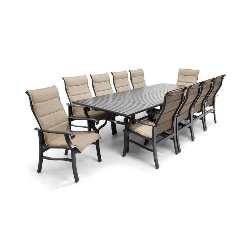Stirling 11 Piece Padded Sling Dining Group W/ 44"x112" Rect. Table - The Great Escape