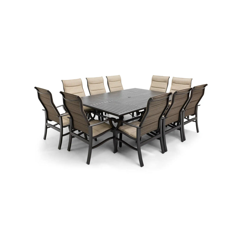 Stirling 11 Piece Padded Sling Dining Group W/ 60"x84" Rect. Table - The Great Escape