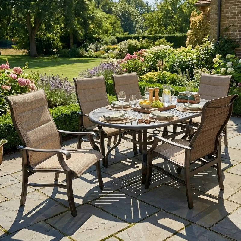 Stirling 7 Piece Padded Sling Oval Dining Group - The Great Escape