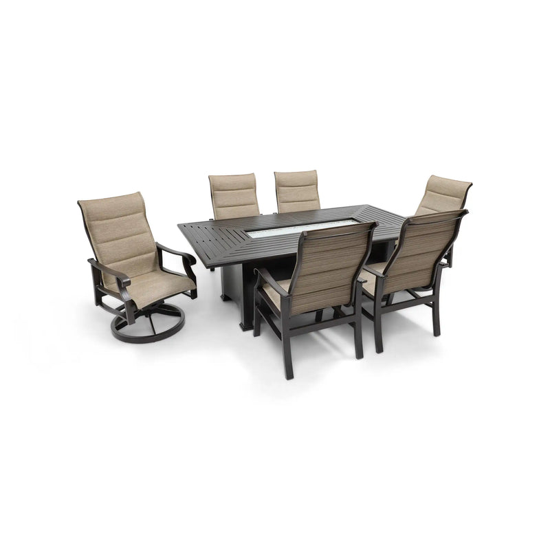 Stirling 7 Piece Padded Sling Firepit Dining Group - The Great Escape