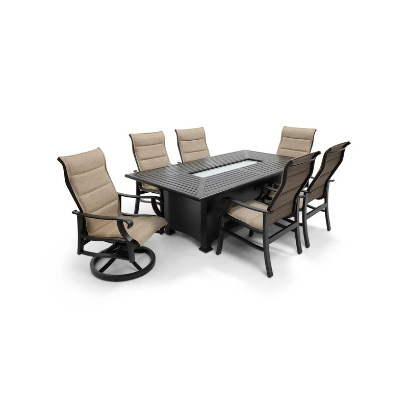Stirling 7 Piece Padded Sling Firepit Dining Group - The Great Escape
