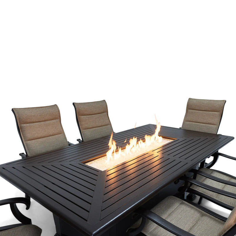 Stirling 7 Piece Padded Sling Firepit Dining Group - The Great Escape
