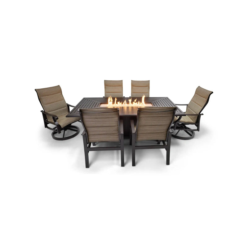 Stirling 7 Piece Padded Sling Firepit Dining Group - The Great Escape