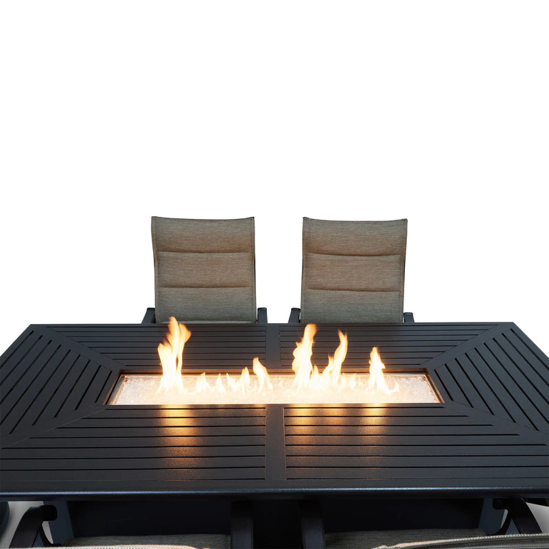 Stirling 7 Piece Padded Sling Firepit Dining Group - The Great Escape