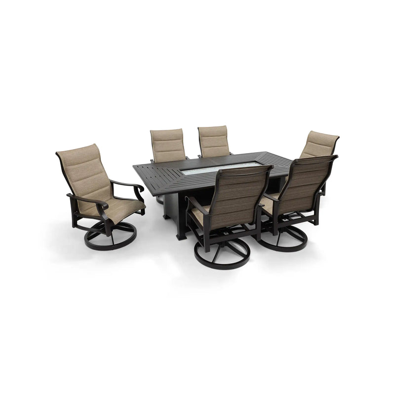 Stirling 7 Piece Padded Sling Firepit Dining Group - The Great Escape