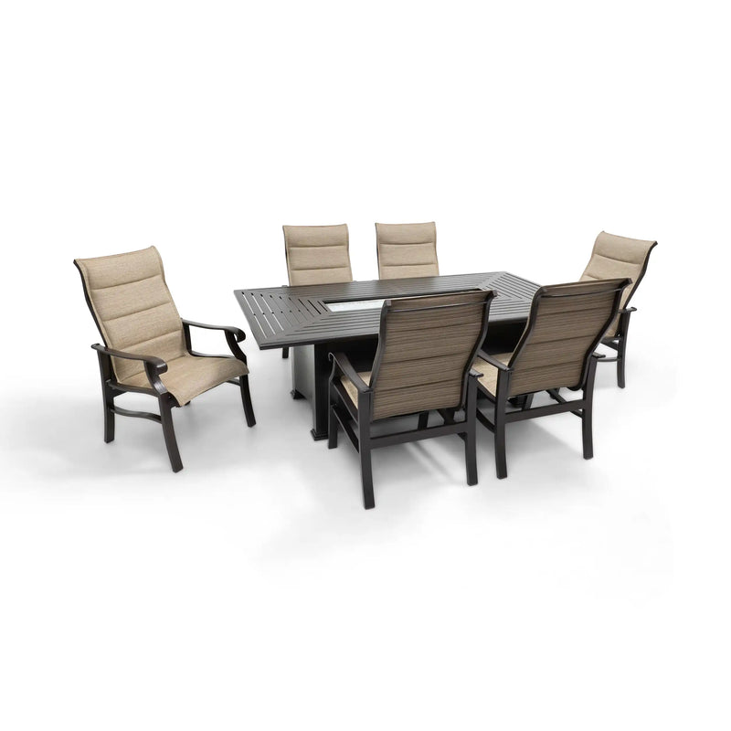 Stirling 7 Piece Padded Sling Firepit Dining Group - The Great Escape