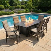 Stirling 7 Piece Padded Sling Firepit Dining Group - The Great Escape
