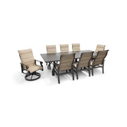 Stirling 9 Piece Padded Sling Dining Group W/ 44"x112" Rect. Table - The Great Escape