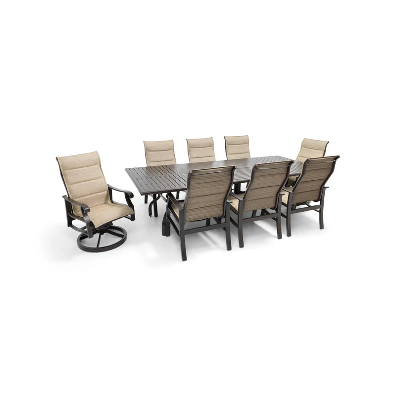 Stirling 9 Piece Padded Sling Dining Group W/ 44"x112" Rect. Table - The Great Escape