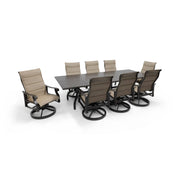 Stirling 9 Piece Padded Sling Dining Group W/ 44"x112" Rect. Table - The Great Escape