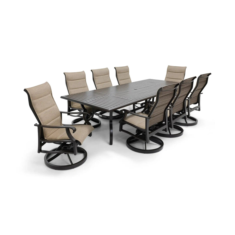 Stirling 9 Piece Padded Sling Dining Group W/ 44"x112" Rect. Table - The Great Escape