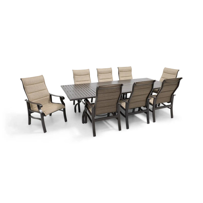 Stirling 9 Piece Padded Sling Dining Group W/ 44"x112" Rect. Table - The Great Escape
