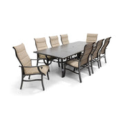Stirling 9 Piece Padded Sling Dining Group W/ 44"x112" Rect. Table - The Great Escape