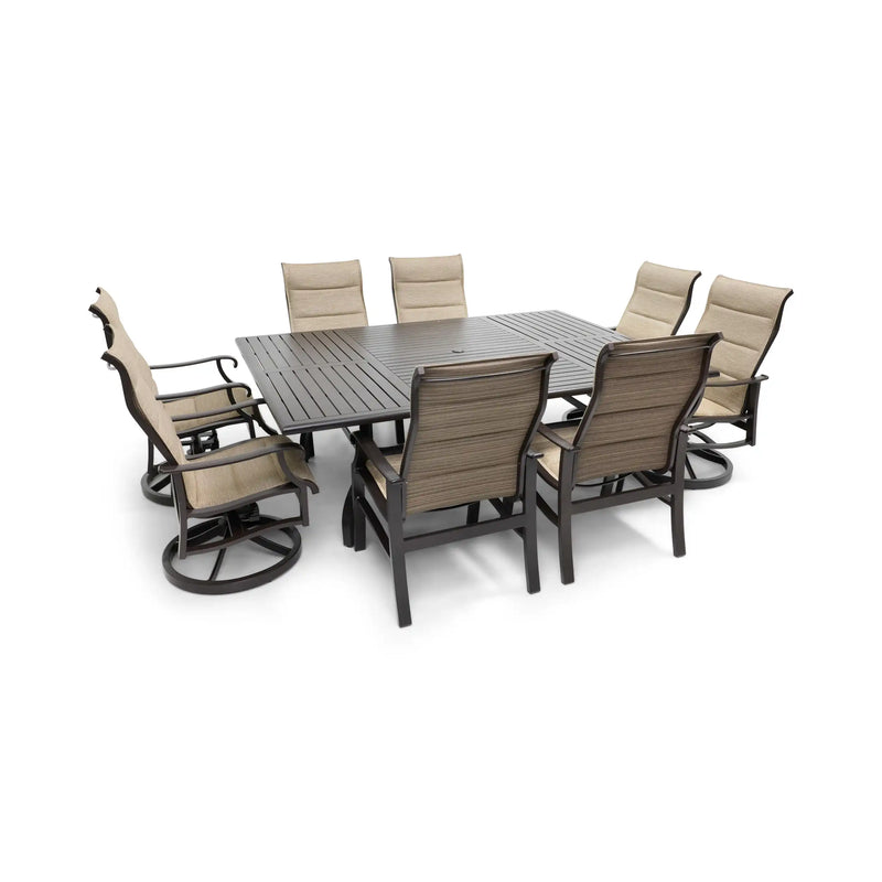 Stirling 9 Piece Padded Sling Dining Group W/ 60"x84" Rect. Table - The Great Escape