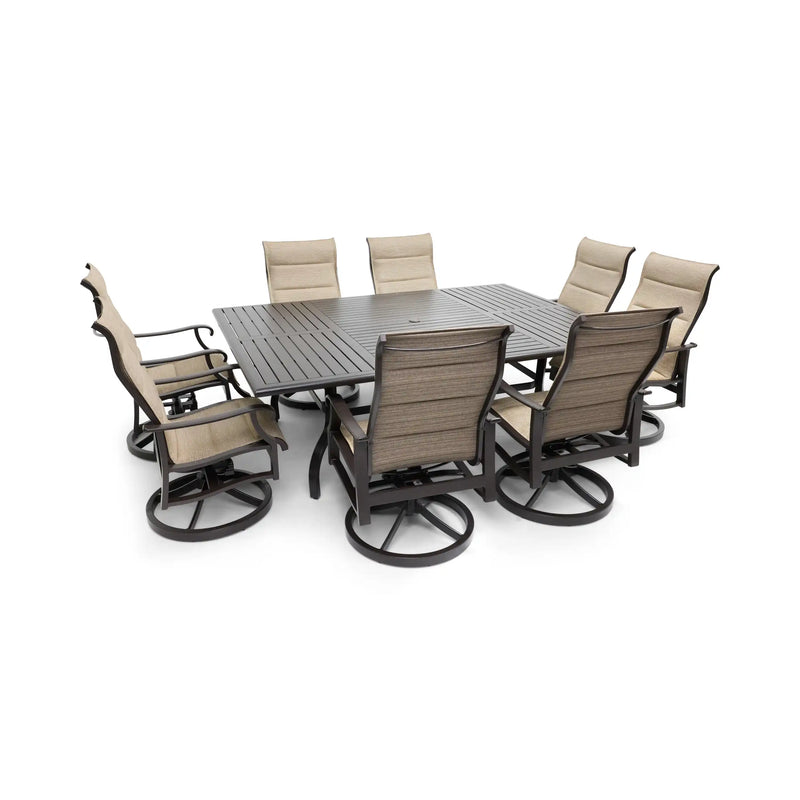 Stirling 9 Piece Padded Sling Dining Group W/ 60"x84" Rect. Table - The Great Escape